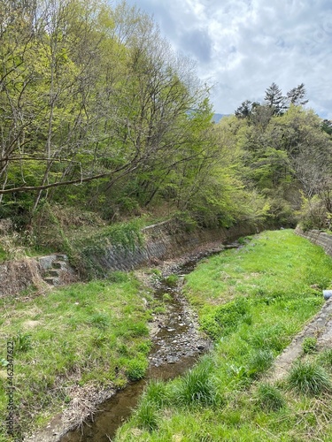 Landscape of the Yokoze River flowing through Yokoze Town, Chichibu District, Saitama Prefecture, Japan.