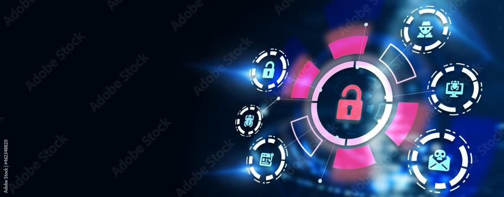 Cyber security data protection business technology privacy concept. 3d illustration. Cyber crime
