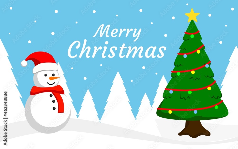 merry christmas background design in blue color with trees and snow. snowman illustration. designs for banner and poster templates. merry christmas background design in blue color with trees and snow. snowman illustration. designs for banner and poster templates.