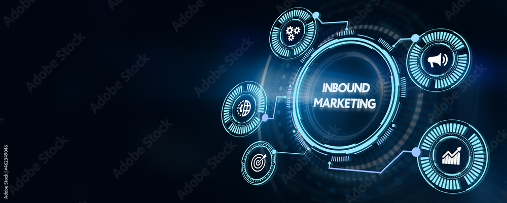The concept of business, technology, the Internet and the network. virtual screen of the future and sees the inscription: Inbound marketing. 3d illustration The concept of business, technology, the Internet and the network. virtual screen of the future and sees the inscription: Inbound marketing. 3d illustration