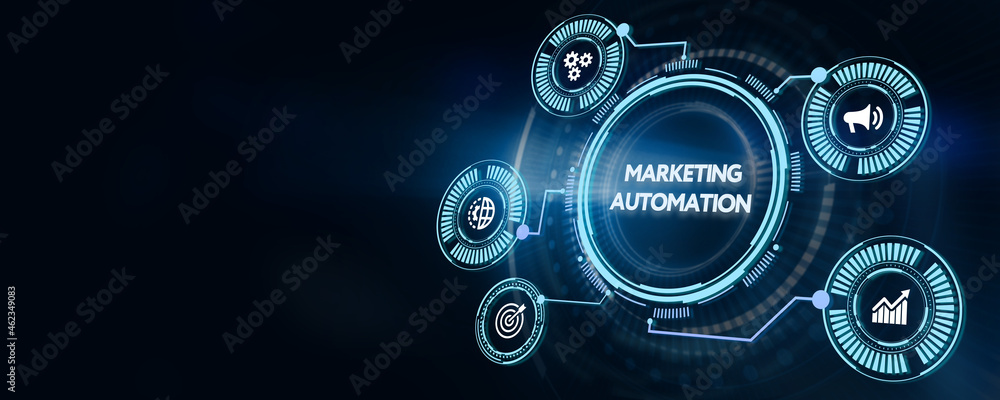 Planning marketing strategy. Marketing automation of business and industrial process. 3d illustration