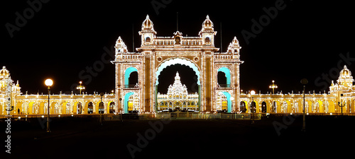 A beautiful view of illuminated Mysore Palace (Amba vilas Palace) photo