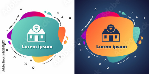 White Front facade building jewelry store icon isolated on white and blue background. Abstract banner with liquid shapes. Vector