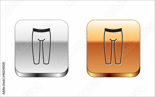 Black Leggings icon isolated on white background. Silver and gold square buttons. Vector