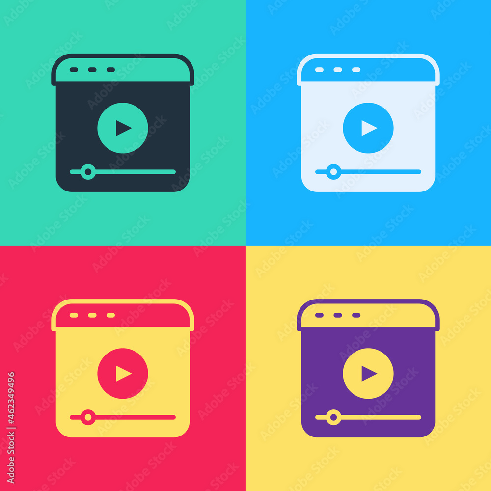 Pop art Live streaming online videogame play icon isolated on color background. Vector Pop art Live streaming online videogame play icon isolated on color background. Vector
