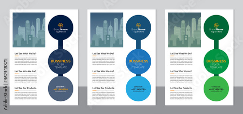 Set of 3 color variation flyer, brochure cover modern layout, annual report, poster, pamphlet template design, letter and a4 size.