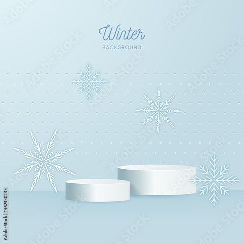 눈송이 및 눈의 배경에 겨울 연단