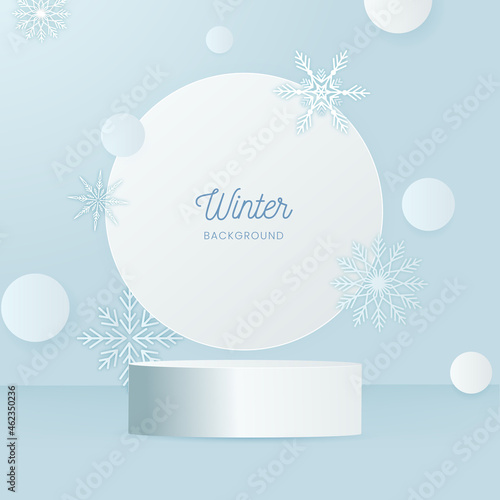 눈송이 및 눈의 배경에 겨울 연단