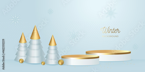 눈송이 및 눈의 배경에 겨울 연단