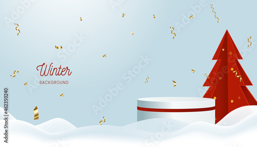 눈송이 및 눈의 배경에 겨울 연단