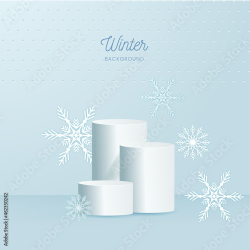 눈송이 및 눈의 배경에 겨울 연단