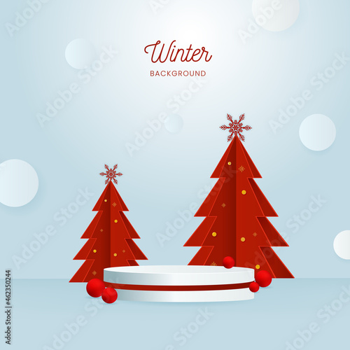 눈송이 및 눈의 배경에 겨울 연단