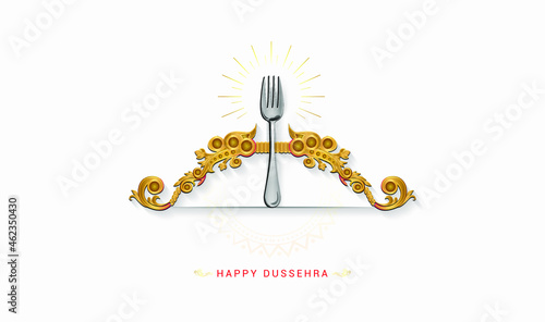 Indian Dussehra Vijayadashami festival background concept for navratri and durga puja celebration with food spoon fork Ram Ravan fight