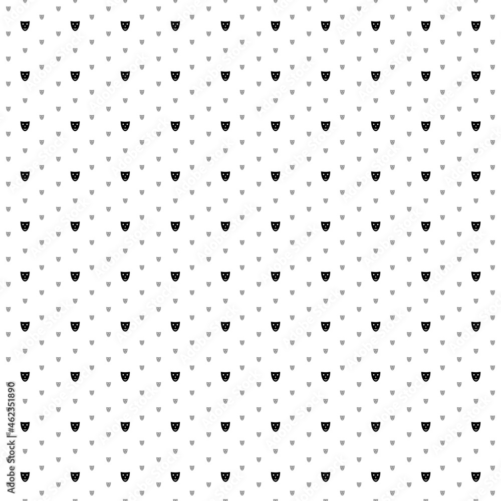 Square seamless background pattern from black theatrical masks are different sizes and opacity. The pattern is evenly filled. Vector illustration on white background