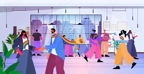 businesspeople working together in office lgbt rainbow flags gay lesbian transgender love concept