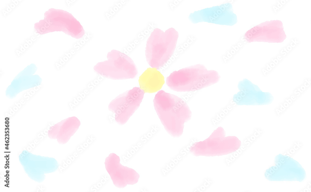 水彩風の淡い色合いで描いた桜のイラスト。