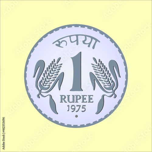 One Rupee Coin 1975 Big Size coin in vector illustration.