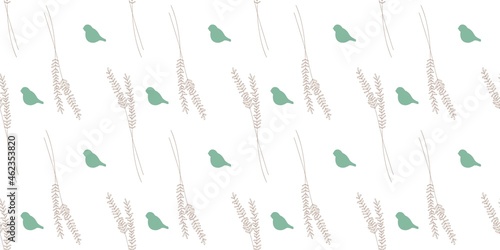 Stylish pattern with birds and cages in Victorian style. Birds of Paradise. Golden branches drawing. A modern pattern for wallcoverings, fabrics and textiles