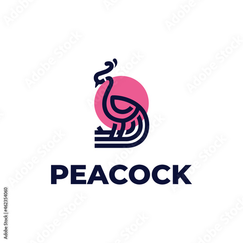 Clean elegant peacock line-style logo design