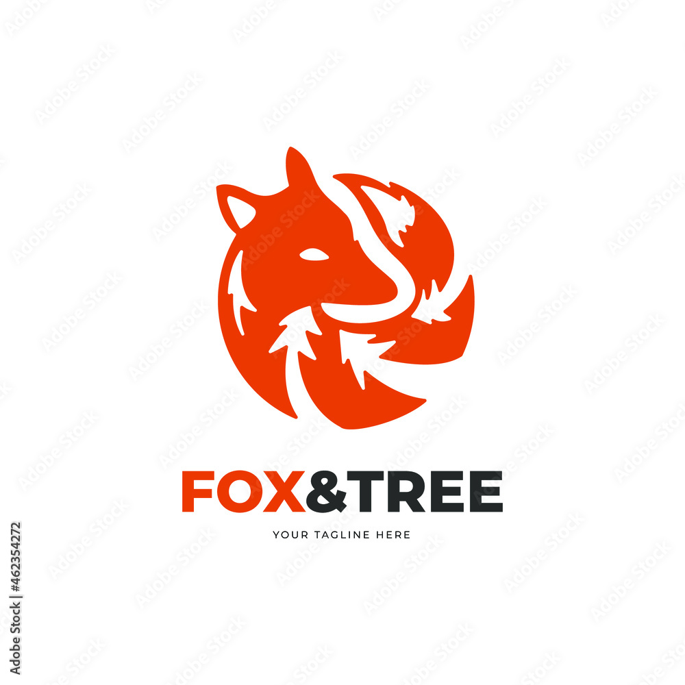 Rounded fox with tree logo for villa or resort Rounded fox with tree logo for villa or resort