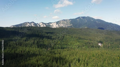 Aerial Scenic landscape of Postavarul Massif. View from Predeal, Romania photo