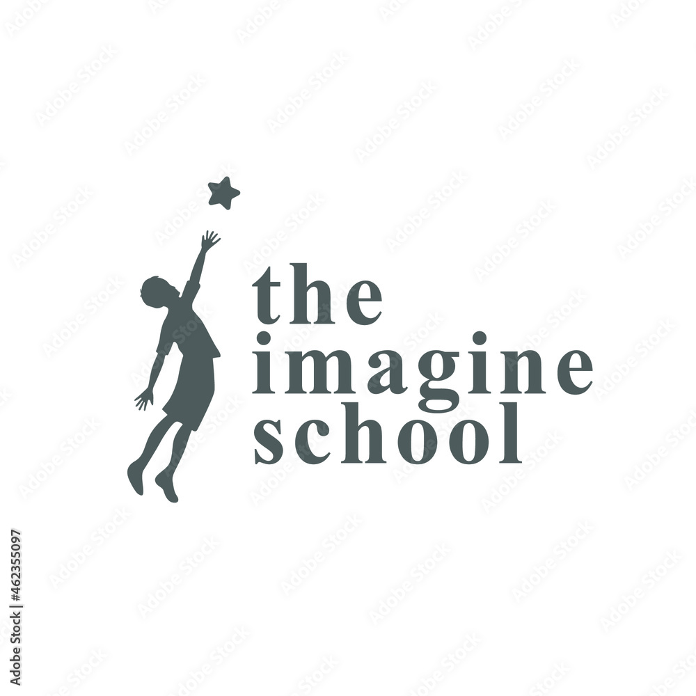 Reach your dreams creative symbol concept. Success, goal, graduate abstract business logo idea. Happy kid, boy silhouette and stars icon. Imagine school, education logo.