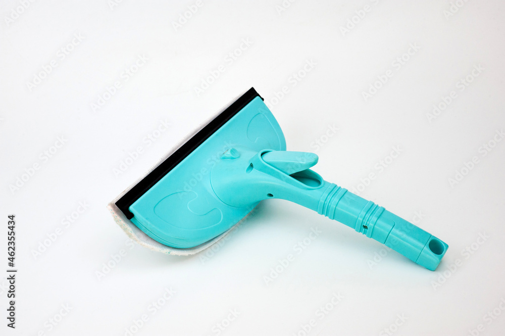 Mop plastic turquoise color for cleaning glass windows, with replaceable cleaning cloth.