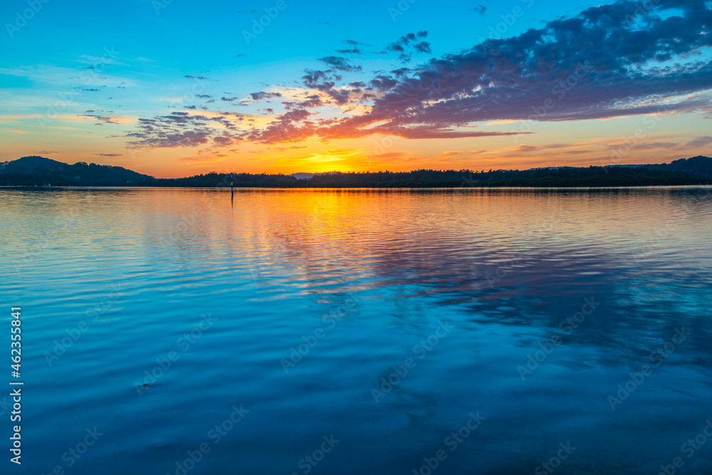 Fototapeta premium Sunrise waterscape and clouds with reflections
