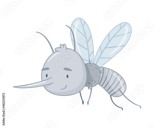 Cute funny flying mosquito. Adorable parasitic insect character cartoon vector illustration