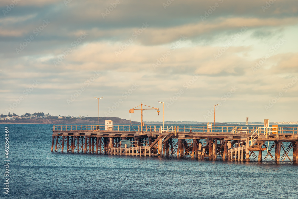 Granite Island jetty at sunset time, South Australia