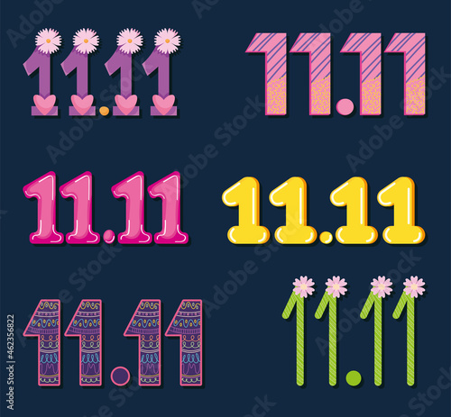 colorful 11 11 numbers set