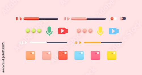 Scroll bar for the player. Set of realistic 3d design objects. Vector illustration