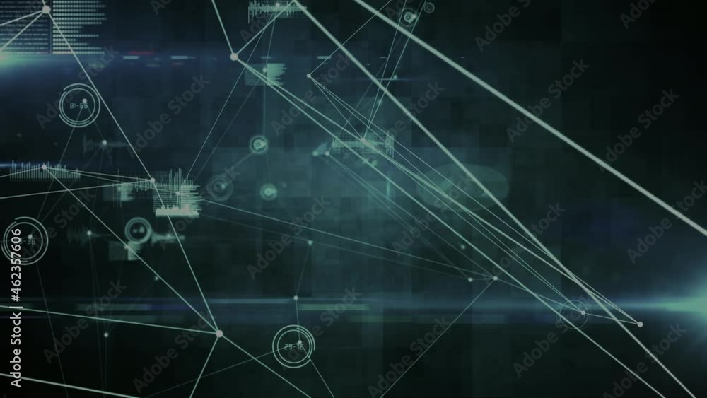 Animation of network of connections and data processing on black background Animation of network of connections and data processing on black background