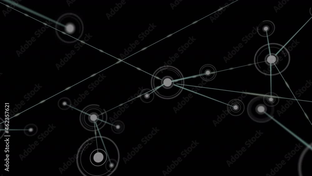 Animation of network of connections and data processing on black background Animation of network of connections and data processing on black background
