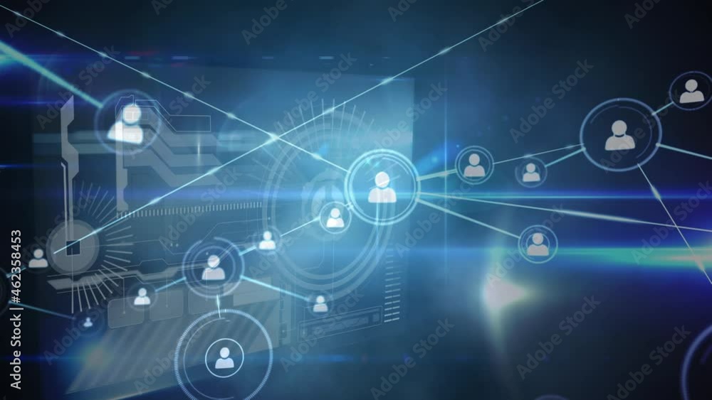 Animation of networks of connections and medical data processing over black background Animation of networks of connections and medical data processing over black background