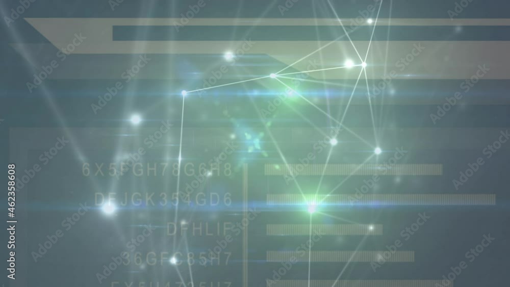 Animation of networks of connections and data processing over black background Animation of networks of connections and data processing over black background