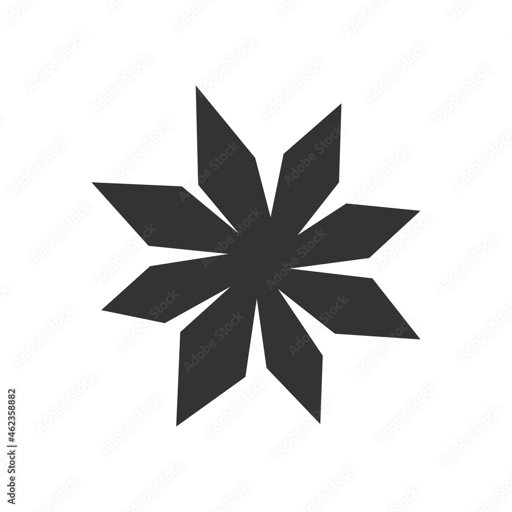 Vector flat illustration with simplified image of Anise Star. Black shape. White background Vector flat illustration with simplified image of Anise Star. Black shape. White background