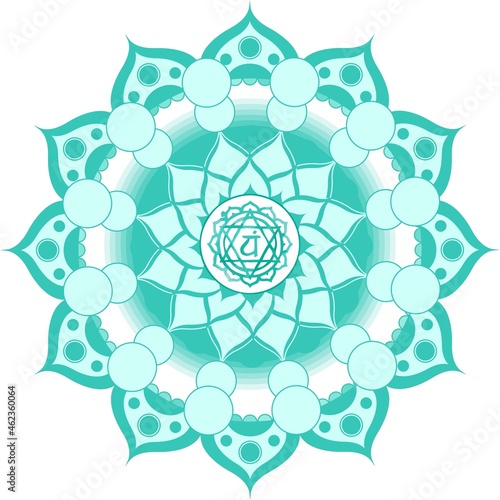 A green mandala with a heart chakra in the middle