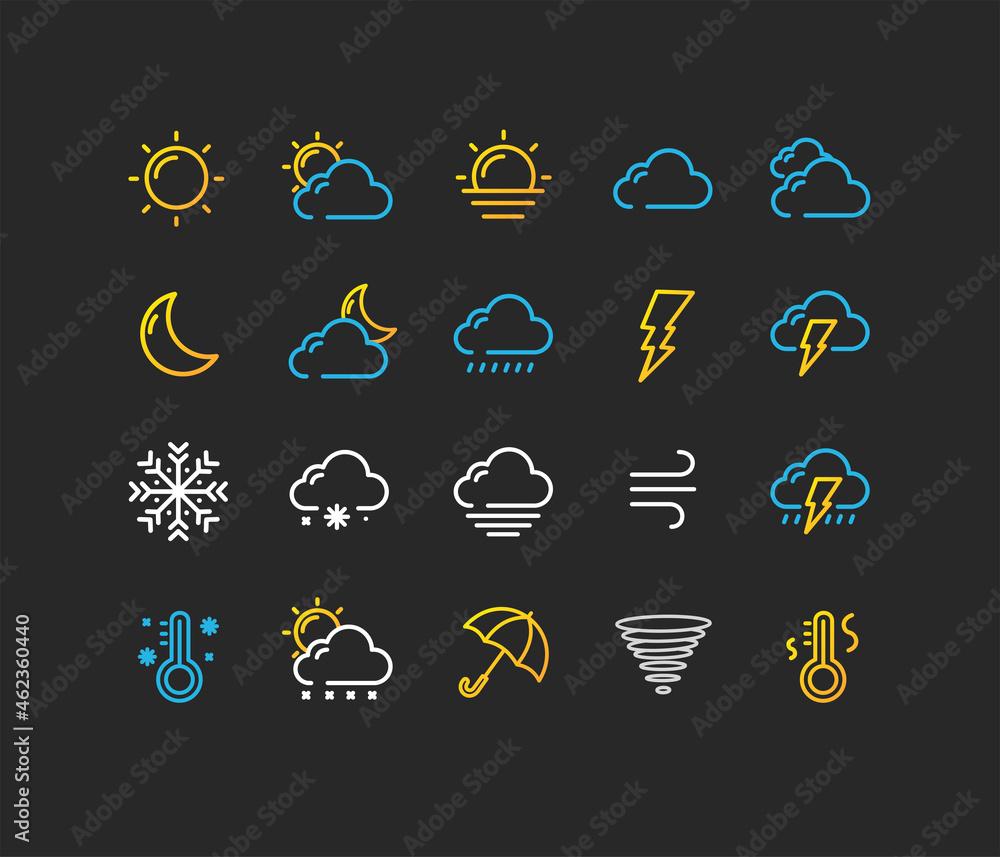 Fotografie Weather Sign Color Thin Line Icon Set. Vector