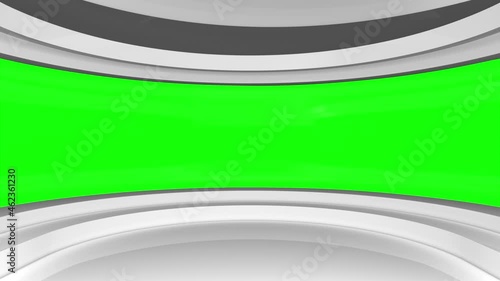 Tv studio. News room. Studio Background. Green screen. White studio. Newsroom bakground. Loop. 3D rendering.
