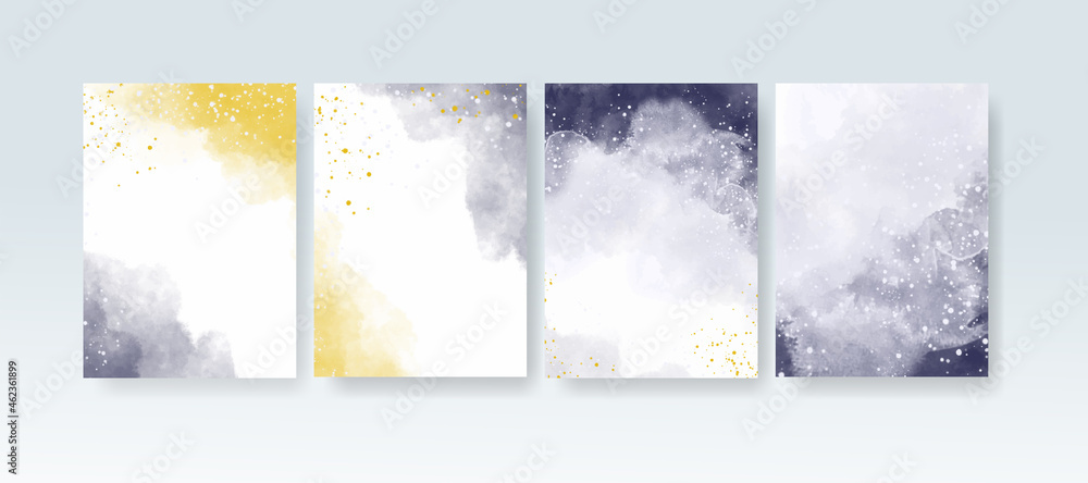 Set of cards with watercolor blots. Set of cards with hand drawn blots element for your design. Design for your date, postcard, banner, logo. Vector illustration.