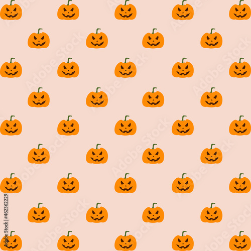Seamless pattern of emotions of pumpkins on a flat background. Vector illustration for Halloween design and Wallpaper.