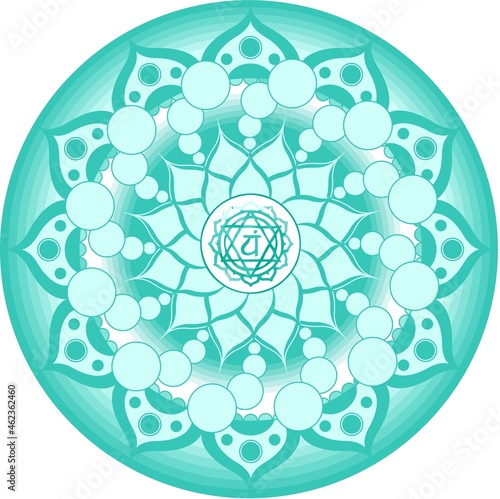 A green mandala with a heart chakra in the middle