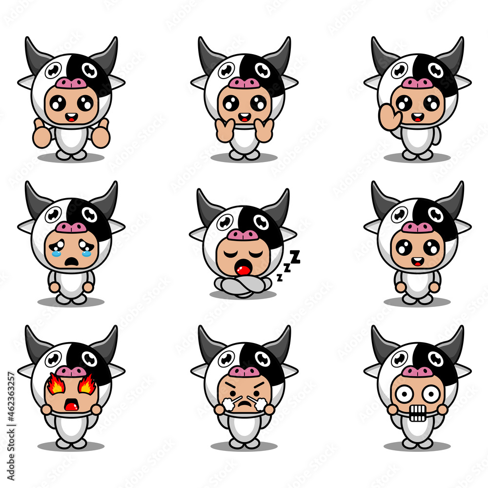 mascot costume expression bundle set cow cartoon character vector illustration mascot costume expression bundle set cow cartoon character vector illustration