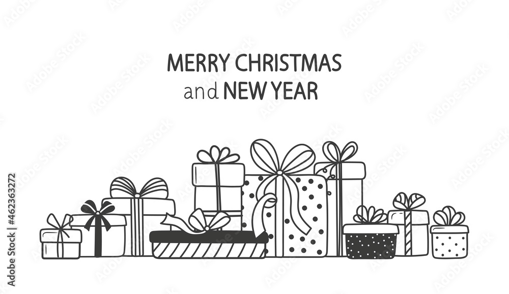 Set of hand drawn Christmas and New Year gift boxes