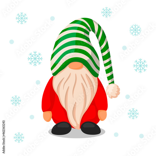 cute christmas santa gnome elf. cartoon style illustration