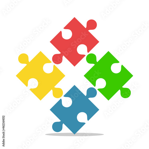 Four unconnected puzzle pieces isolated on white. Problem, communication, teamwork, challenge, disorganization concept. Flat design. Vector illustration. EPS 8, no gradients, no transparency
