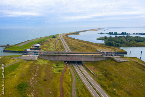 The naviduct is located in Enkhuizen in the Houtribdijk and connects the IJsselmeer with the Markermeer. It is an aqueduct with water containing sluices in the watercourse. Nethererlands photo