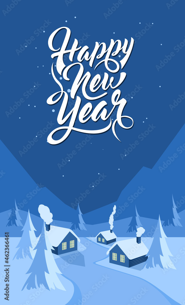 Winter landscape background with text Happy New Year Winter landscape background with text Happy New Year