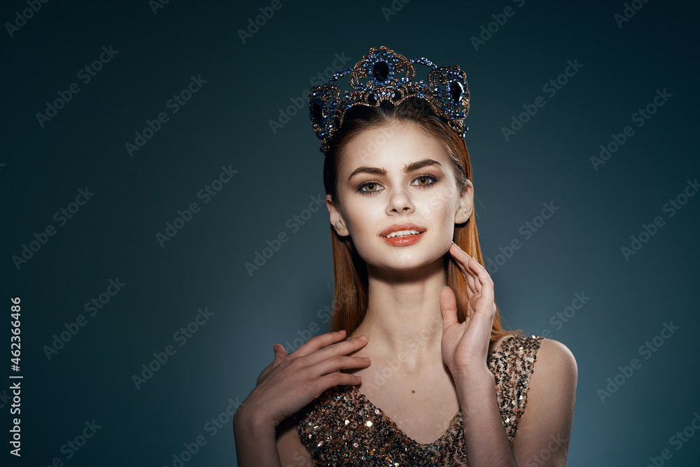 pretty woman with crown on her head princess glamor decoration model pretty woman with crown on her head princess glamor decoration model